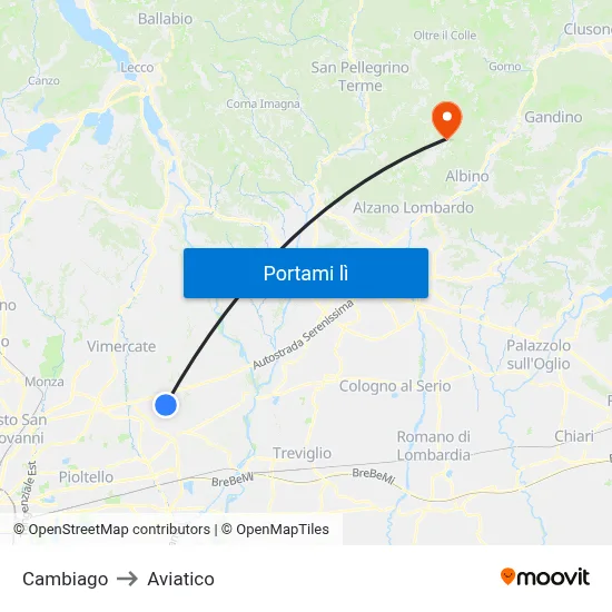 Cambiago to Aviatico map