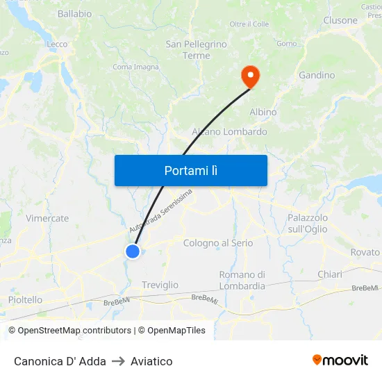 Canonica D' Adda to Aviatico map