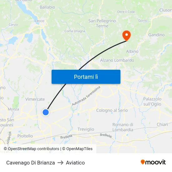 Cavenago Di Brianza to Aviatico map