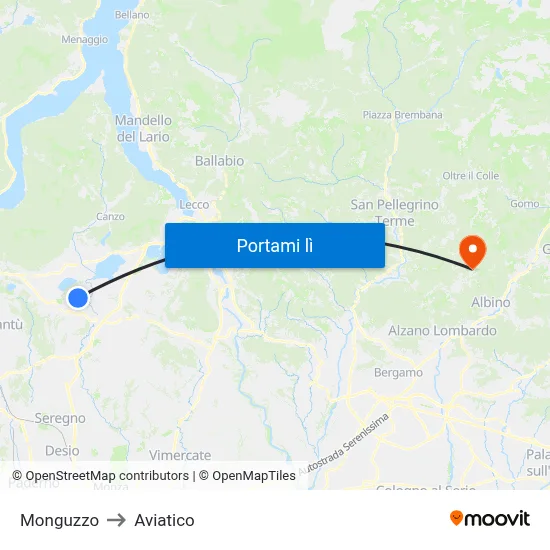 Monguzzo to Aviatico map