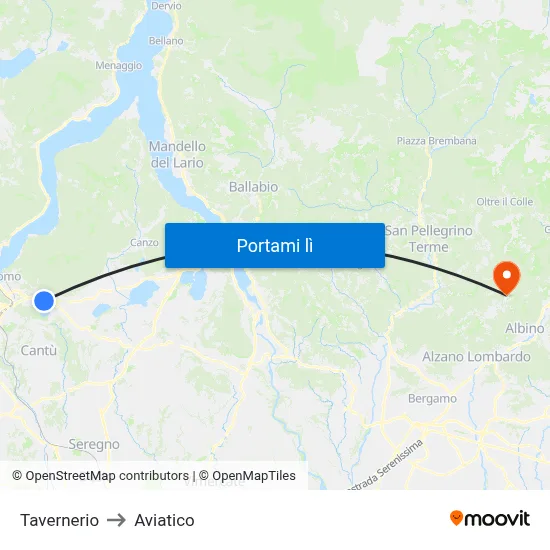 Tavernerio to Aviatico map