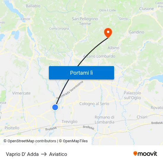 Vaprio D' Adda to Aviatico map