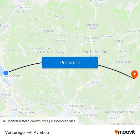 Vercurago to Aviatico map