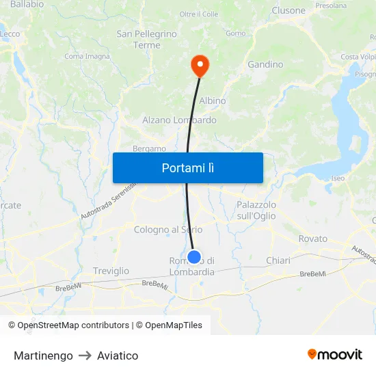 Martinengo to Aviatico map