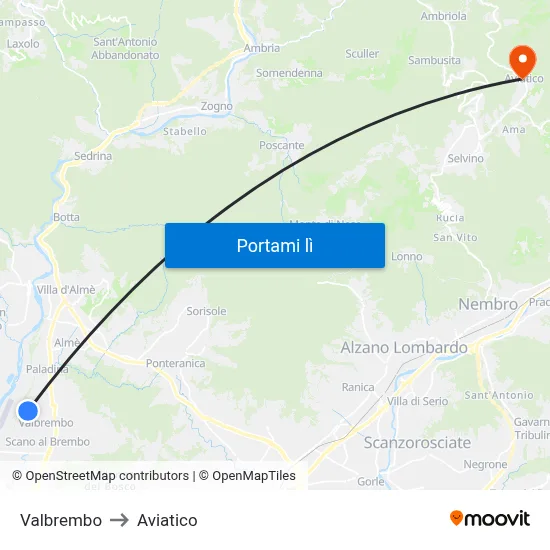 Valbrembo to Aviatico map