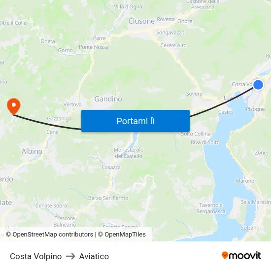Costa Volpino to Aviatico map
