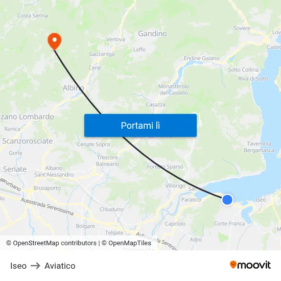 Iseo to Aviatico map