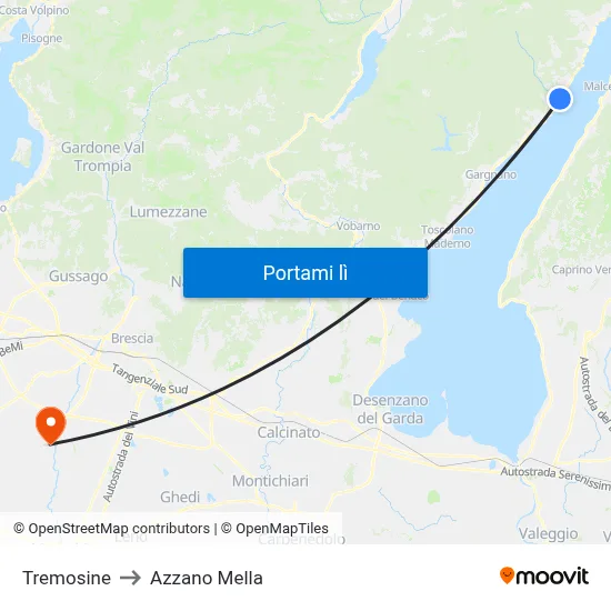 Tremosine to Azzano Mella map