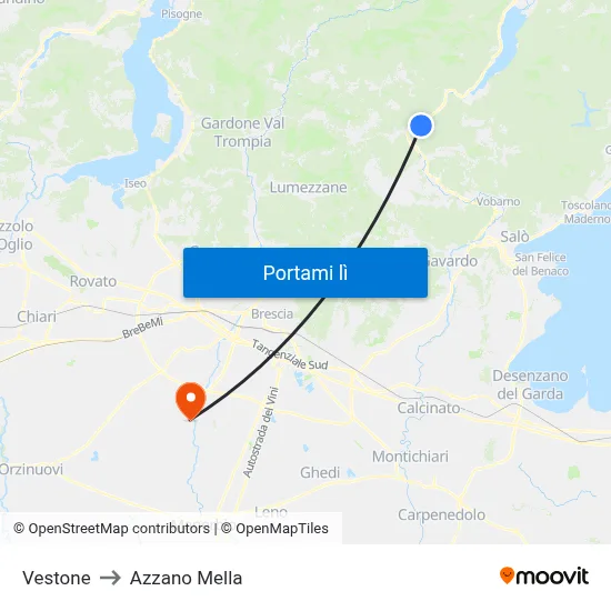 Vestone to Azzano Mella map