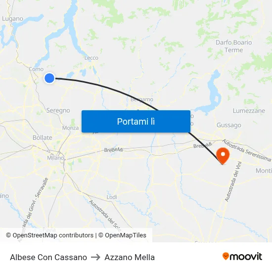 Albese Con Cassano to Azzano Mella map