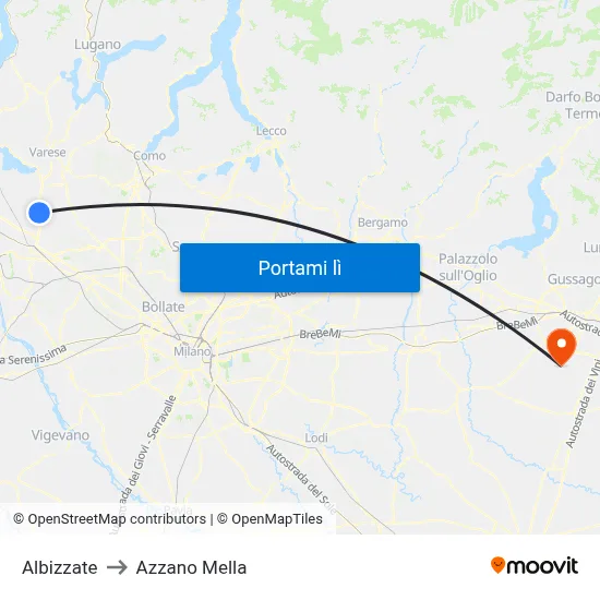 Albizzate to Azzano Mella map