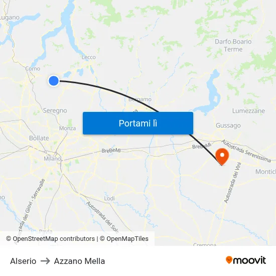 Alserio to Azzano Mella map