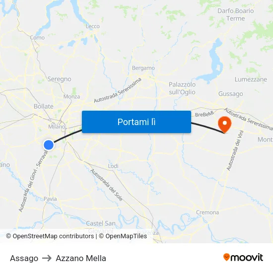 Assago to Azzano Mella map