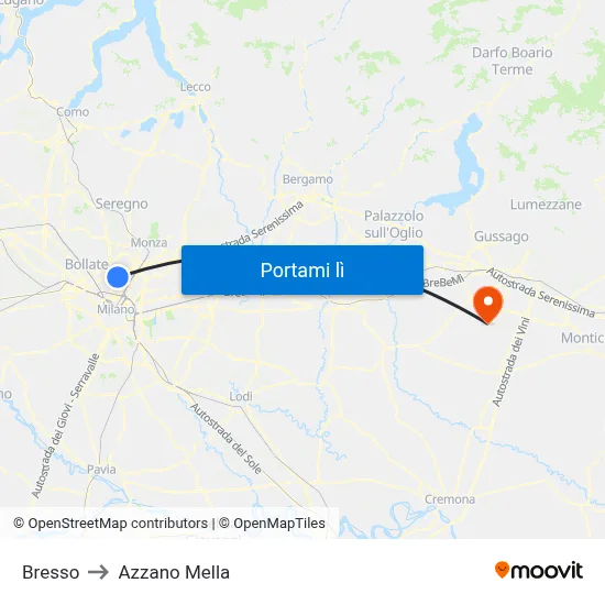 Bresso to Azzano Mella map