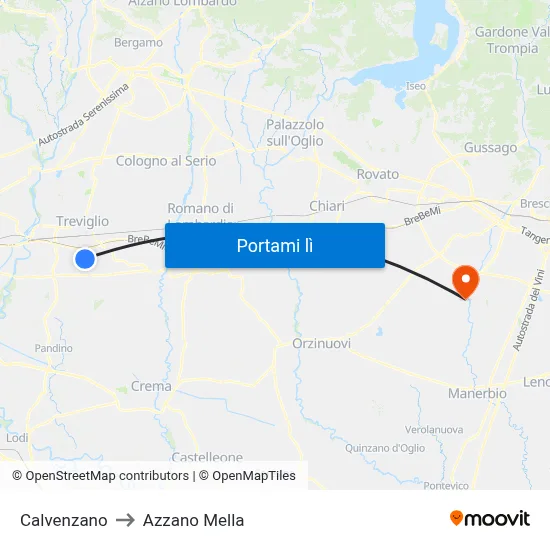 Calvenzano to Azzano Mella map