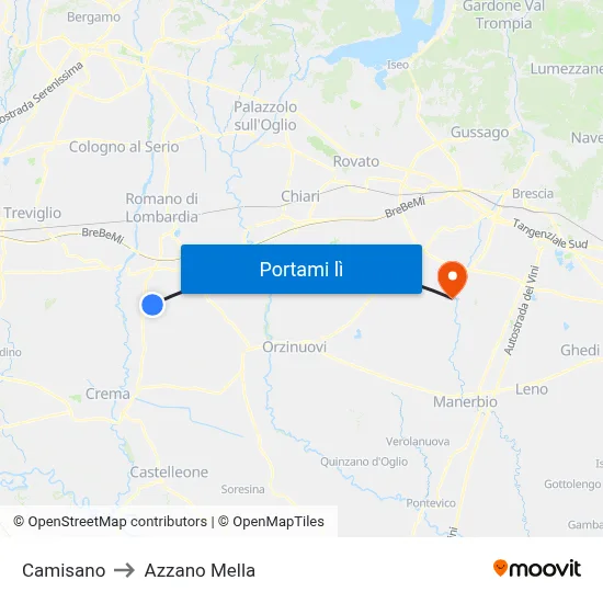 Camisano to Azzano Mella map