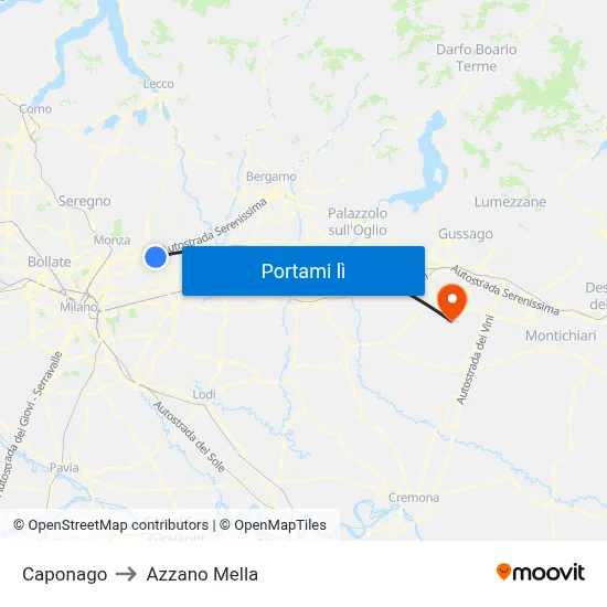 Caponago to Azzano Mella map