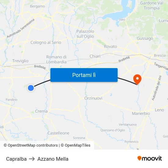 Capralba to Azzano Mella map
