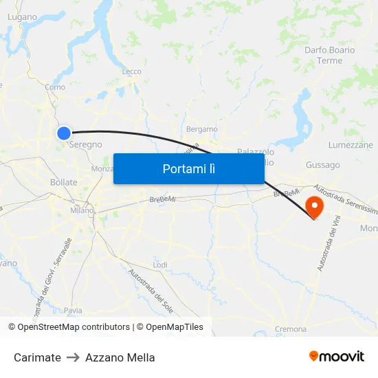 Carimate to Azzano Mella map