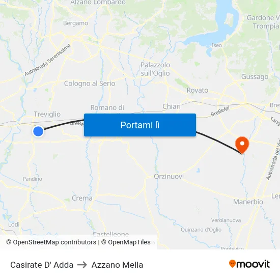 Casirate D' Adda to Azzano Mella map