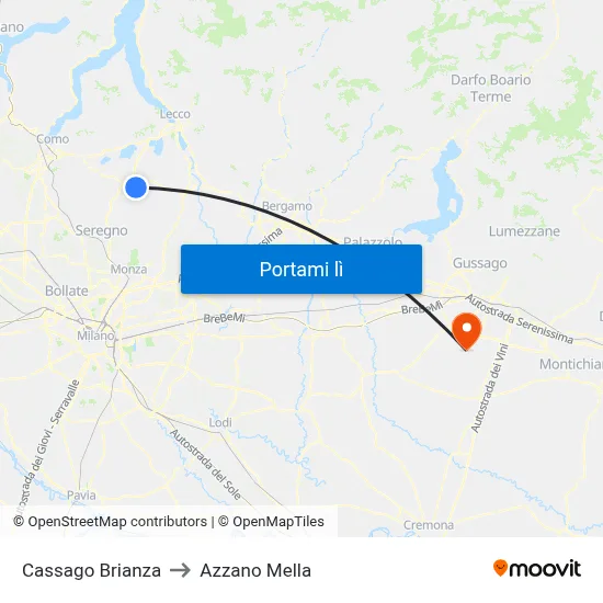 Cassago Brianza to Azzano Mella map