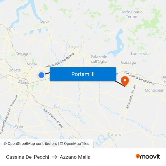 Cassina De' Pecchi to Azzano Mella map