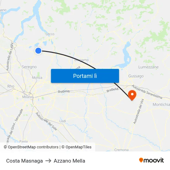 Costa Masnaga to Azzano Mella map