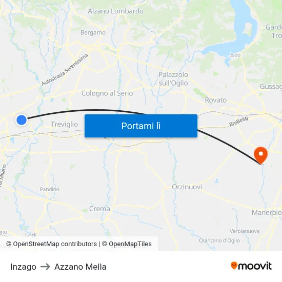 Inzago to Azzano Mella map