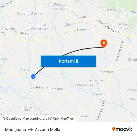Madignano to Azzano Mella map