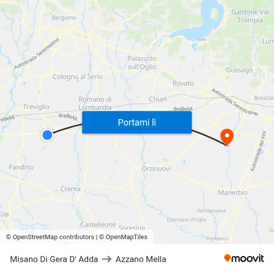 Misano Di Gera D' Adda to Azzano Mella map