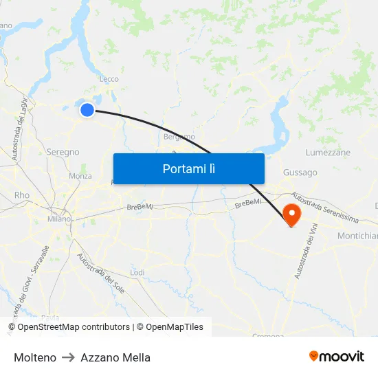 Molteno to Azzano Mella map