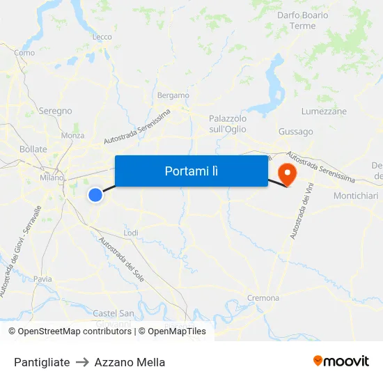 Pantigliate to Azzano Mella map