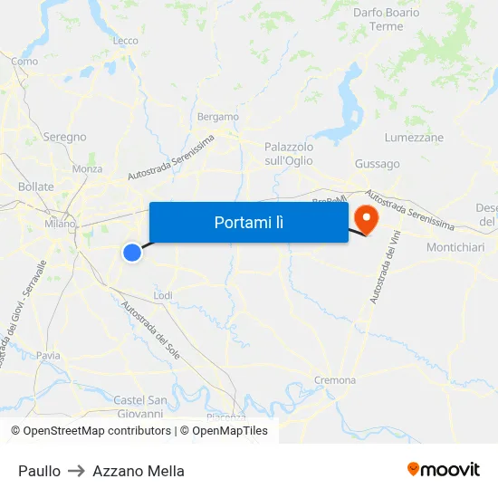 Paullo to Azzano Mella map