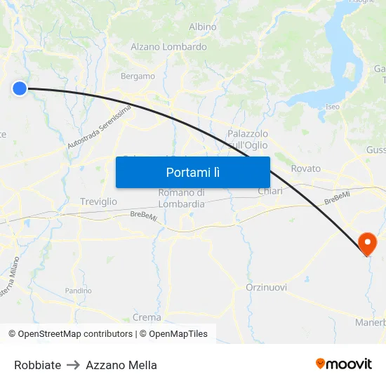 Robbiate to Azzano Mella map