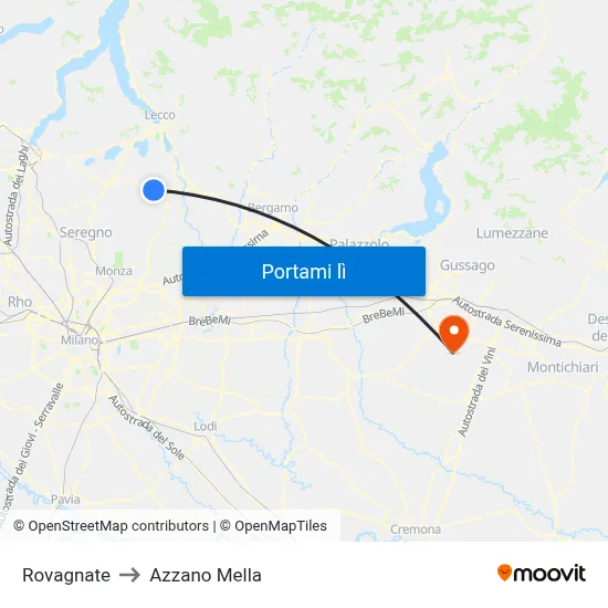 Rovagnate to Azzano Mella map
