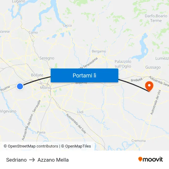 Sedriano to Azzano Mella map