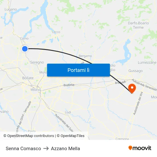 Senna Comasco to Azzano Mella map