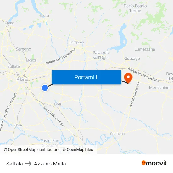 Settala to Azzano Mella map