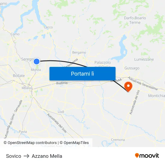 Sovico to Azzano Mella map