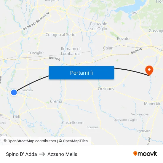 Spino D' Adda to Azzano Mella map
