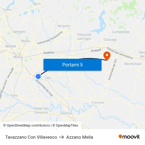 Tavazzano Con Villavesco to Azzano Mella map