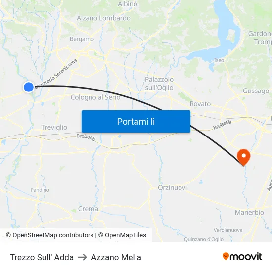 Trezzo Sull' Adda to Azzano Mella map