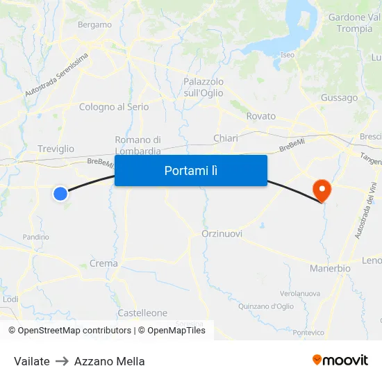 Vailate to Azzano Mella map