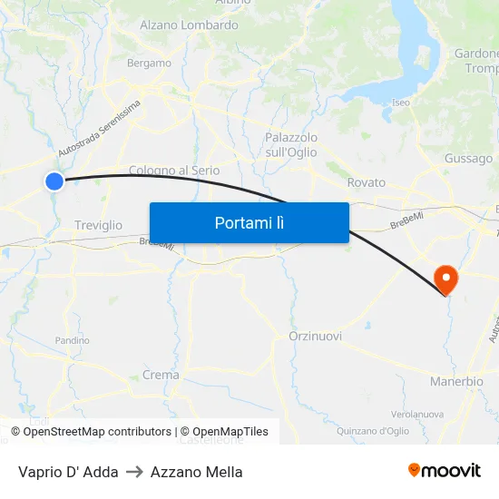 Vaprio D' Adda to Azzano Mella map