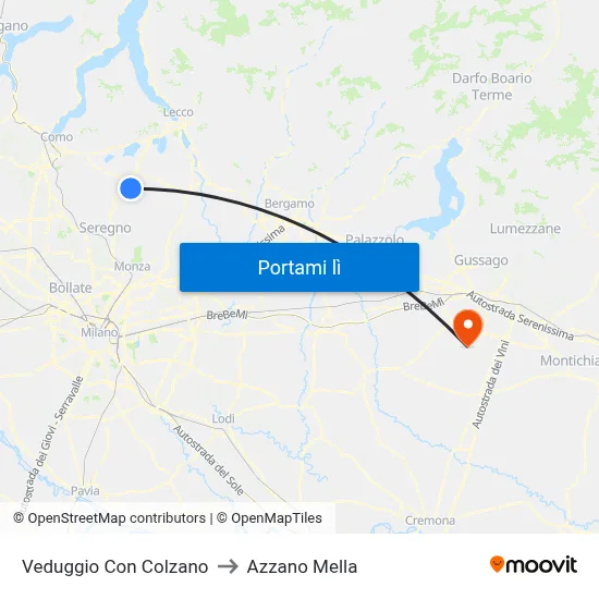 Veduggio Con Colzano to Azzano Mella map