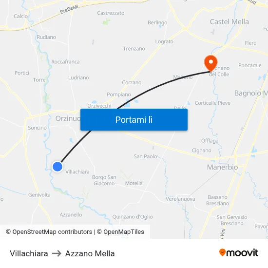 Villachiara to Azzano Mella map