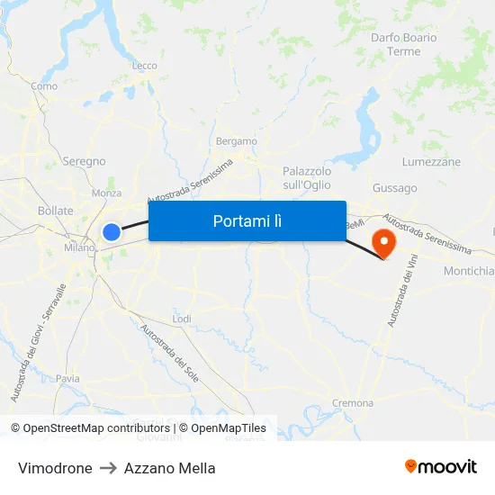Vimodrone to Azzano Mella map
