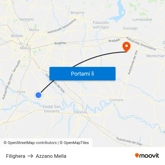 Filighera to Azzano Mella map