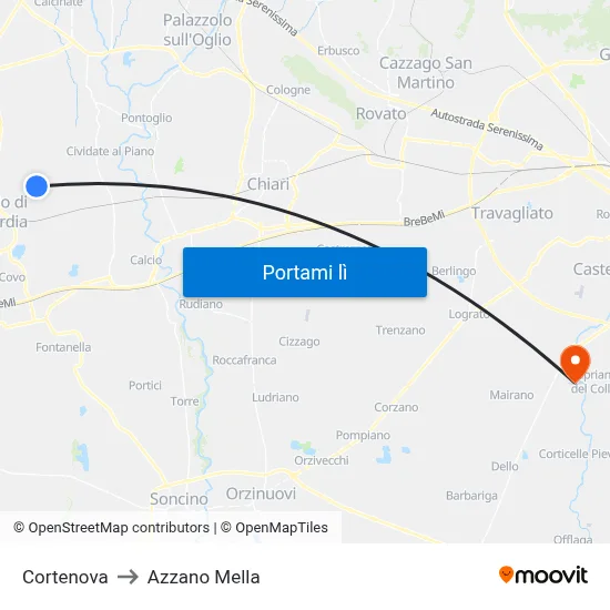 Cortenova to Azzano Mella map