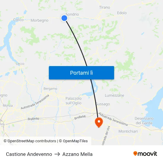 Castione Andevenno to Azzano Mella map
